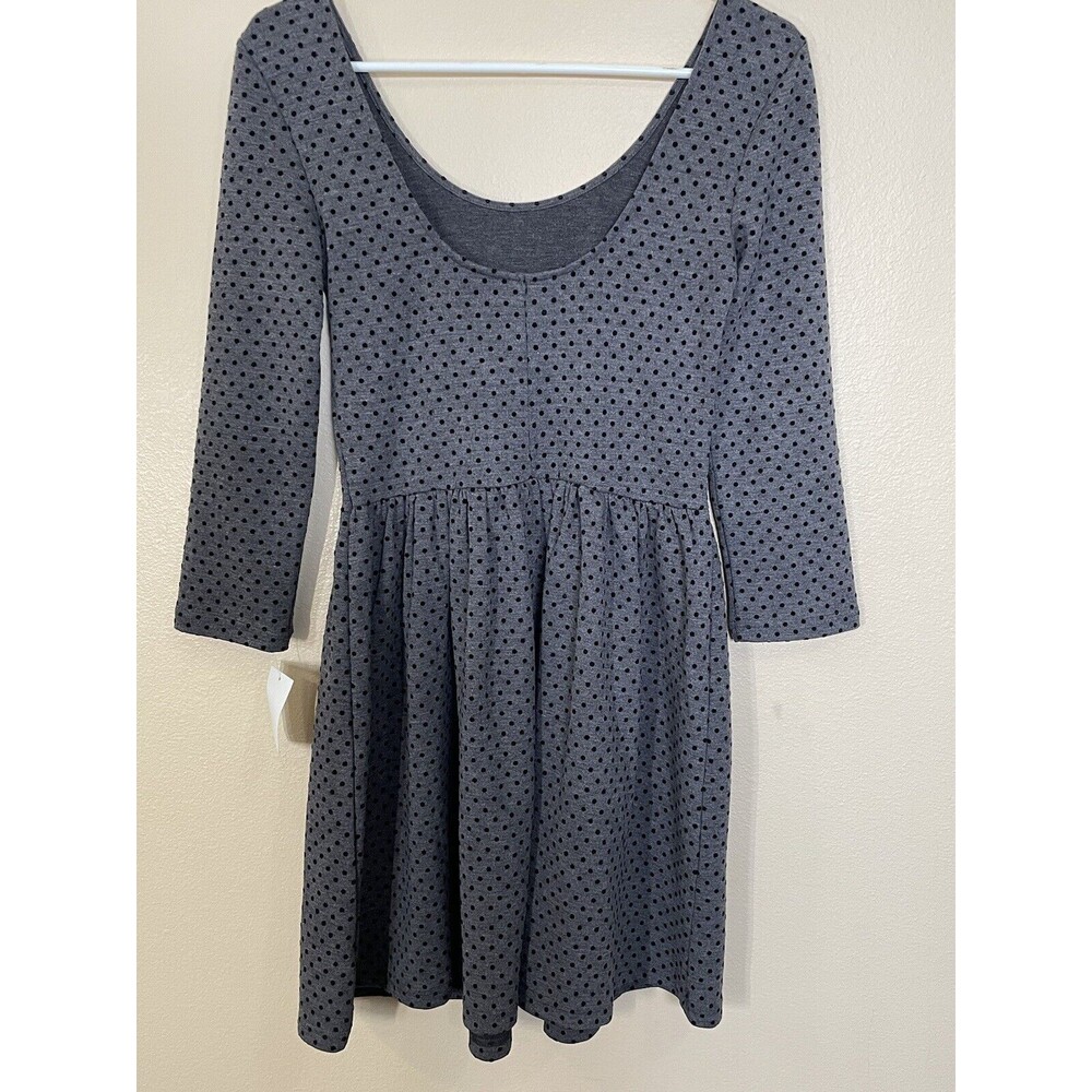 Frenchi Polka Dot Grey 3/4 Sleeve Dress Size Medium BNWT - Picture 3 of 5